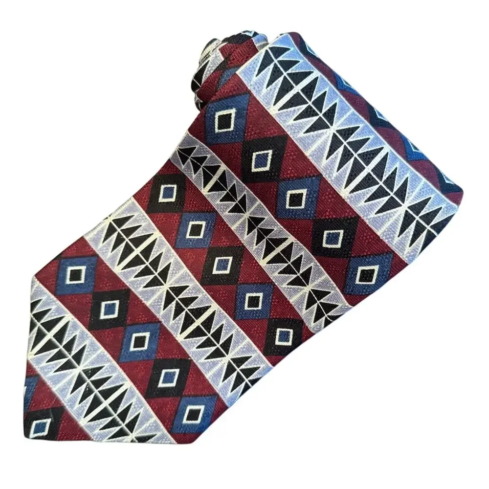 Zianetti Italian Silk Collection Men's Multicolor Geometric Foulard Necktie Tie